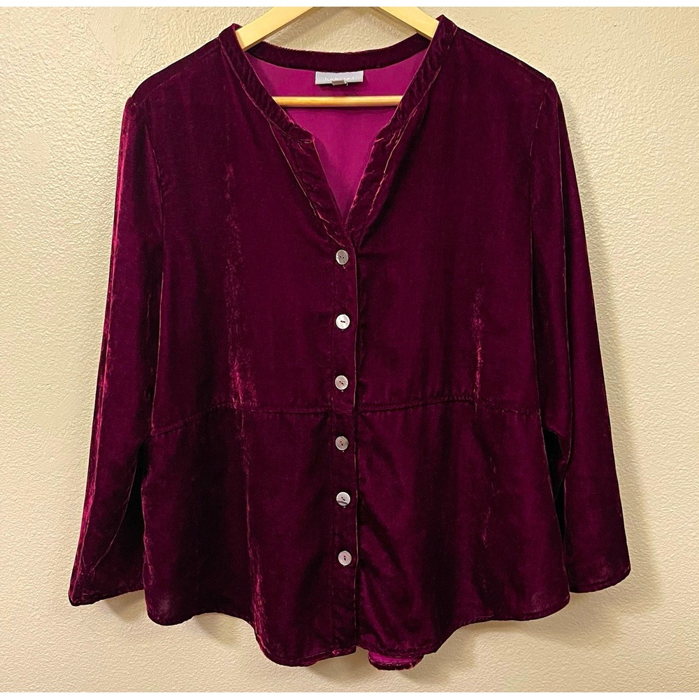 Habitat Burgundy Velvet Button Up Top Whimsygoth Holidays Dark Romantic Sz XL
